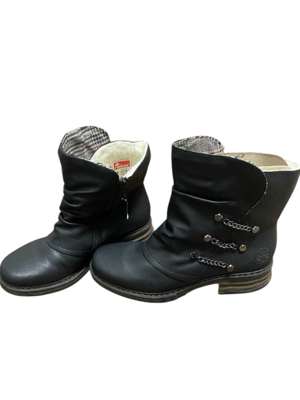 Rieker Black Faux-Leather Ankle Boots with Chain Detail